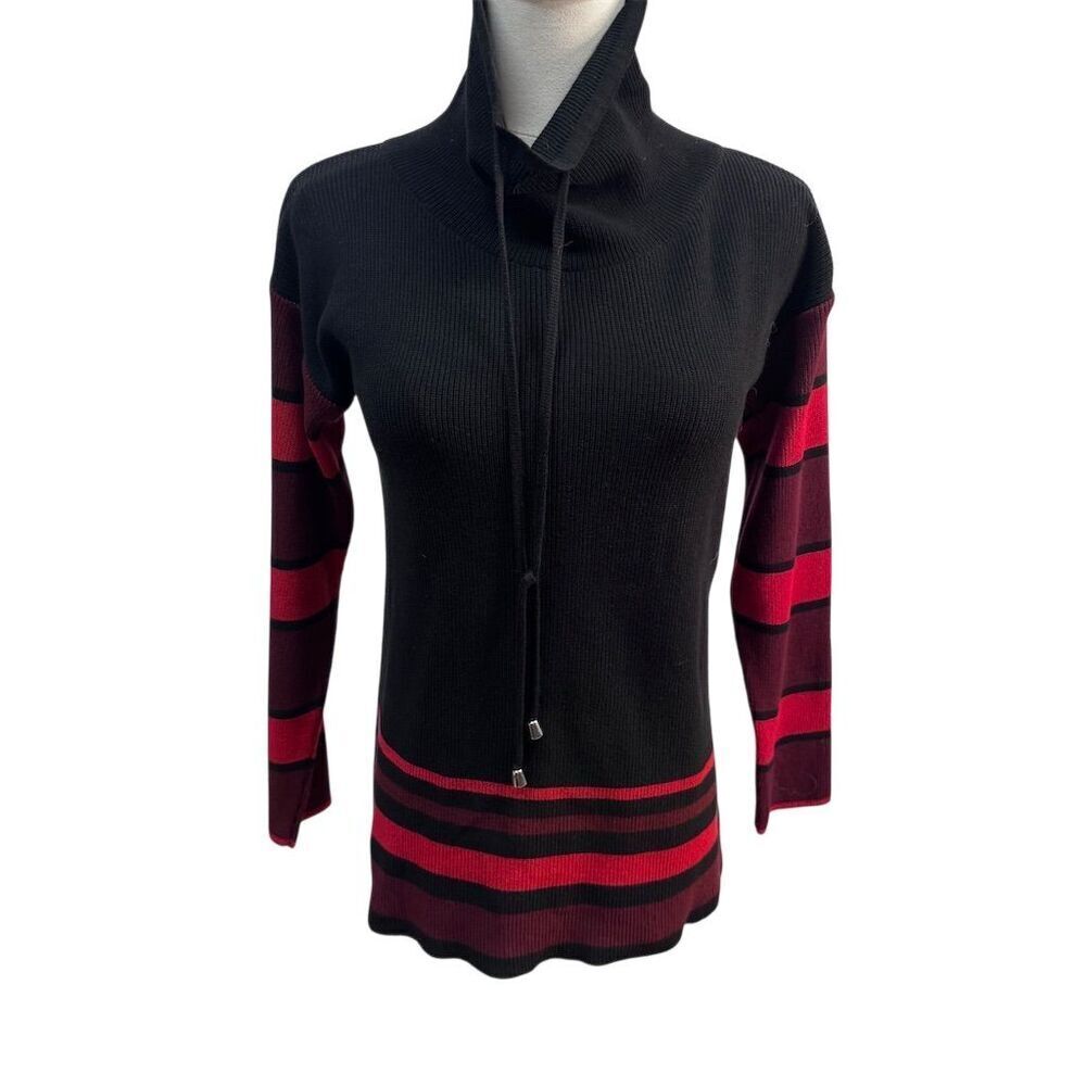 EUC Angel Women's Striped Pullover Sweater Black & Red Size S Casual